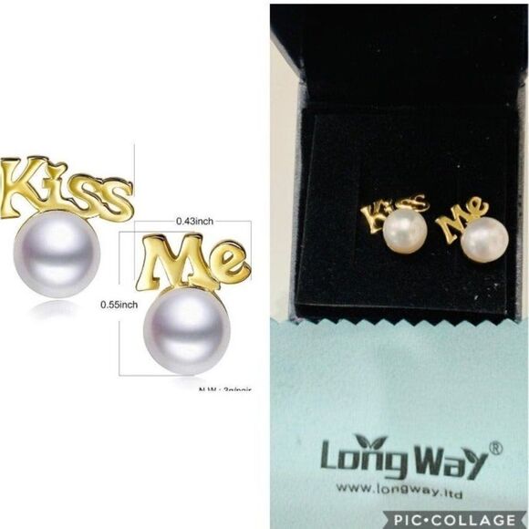 KISS ME 925 Sterling Silver stud earring - Picture 1 of 7